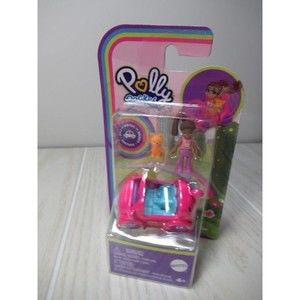 Polly pocket doll Pink mini car girl cat new set